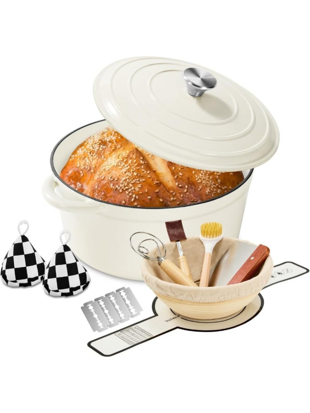6.5 QT Enameled Cast Iron Dutch Oven with Lid - Perfect for Bread Baking